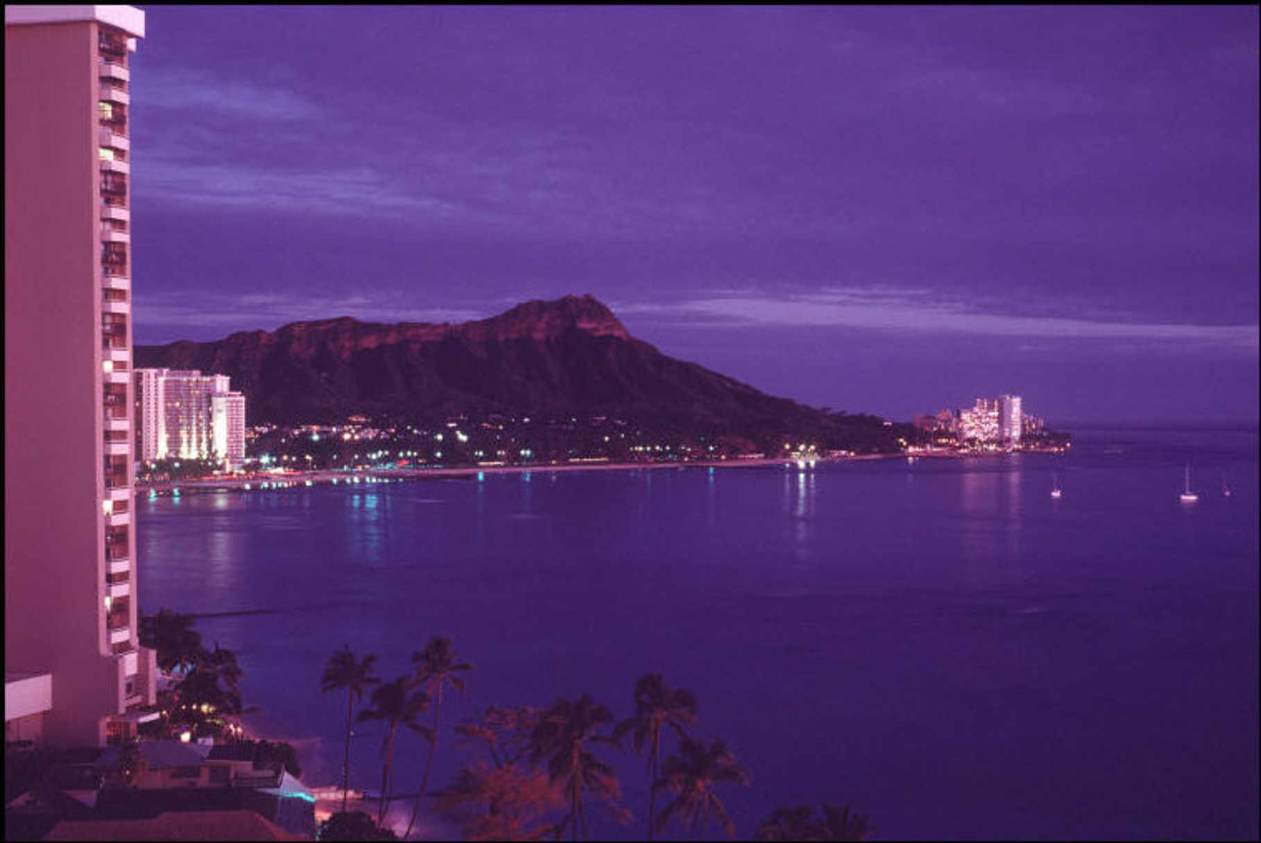 Dennis Stock Waikiki Beach at night, with Diamond Head. Island of Oahu. © Dennis Stock Magnum Photos